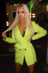 Lime Button Front Belted Blazer Dress - Justyne