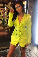 Lime Button Front Belted Blazer Dress - Justyne