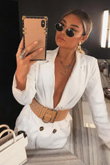 White Button Front Belted Blazer Dress - Justyne