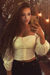 Cream Button Up Milkmaid Crop Top - Miyah