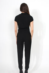 Farrah Black Deep V Jumpsuit