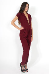 Farrah Wine Deep V Jumpsuit