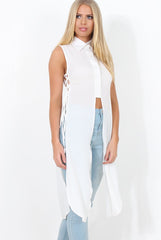 White Split Detail Longline Shirt - Eva
