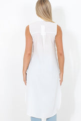 White Split Detail Longline Shirt - Eva