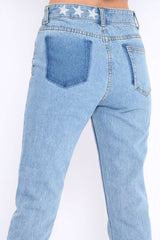 Denim Blue Fake Pocket Star Jeans - Jaydy