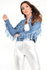 Mid Wash Denim Fray Detail Jacket - Nasya