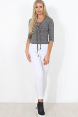 Brylie Grey Tie Front Top