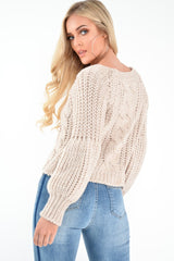 Beige Chunky Knit Balloon Sleeve Jumper - Rielynn