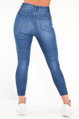 Mid Wash Contrast Stripe Skinny Jeans - Ezzie