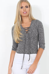 Brylie Grey Tie Front Top