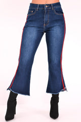Dark Wash Red Constrast Stripe Jeans - Kayda
