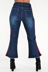Dark Wash Red Constrast Stripe Jeans - Kayda