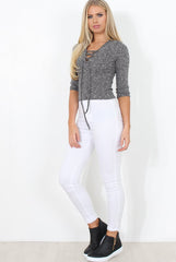 Brylie Grey Tie Front Top