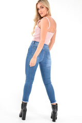 Mid Wash Colour Block Step Hem Jeans - Lianni