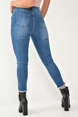 Mid Wash Colour Block Step Hem Jeans - Lianni