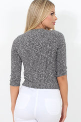 Brylie Grey Tie Front Top