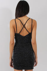 Black & Silver Ruched Side Dress - Kaity