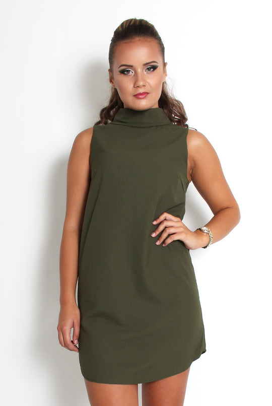 Caila Khaki High Neck Shift Dress