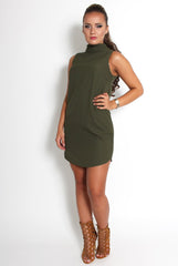 Caila Khaki High Neck Shift Dress