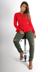 Clara Khaki Ripped Knee Jeans