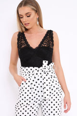 Black Lace Plunge Front Padded Bodysuit - Kaarla