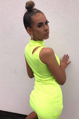 Neon Green Cut Out Rib High Neck Dress - Edyn