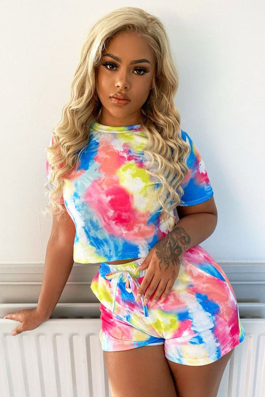 Multi Tie-dye Crop Top Shorts Co-ord - Blossom