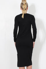 Black ribbed Zip front midi dress- Kacee