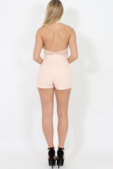 Pink High Neck Mesh Detail Playsuit - Kacey