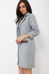 Grey Soft Blazer Jacket with Stripe Pocket - Kacey