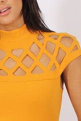 Yellow Cage High Neck Bodycon Dress- Kade