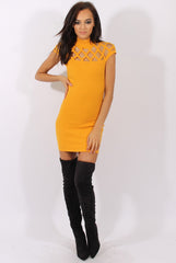 Yellow Cage High Neck Bodycon Dress- Kade