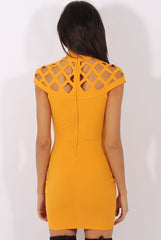 Yellow Cage High Neck Bodycon Dress- Kade