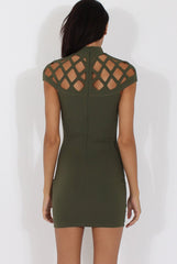 Khaki Cage High Neck Bodycon Dress- Kade