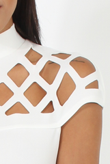 White Cage High Neck Bodycon Dress- Kade
