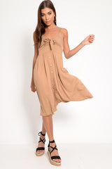 Camel Knot Front Button Dress - Kadia