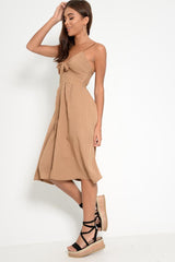 Camel Knot Front Button Dress - Kadia