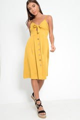 Mustard Knot Front Button Dress - Kadia