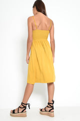 Mustard Knot Front Button Dress - Kadia