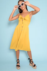 Mustard Knot Front Button Dress - Kadia