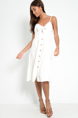 White Knot Front Button Dress - Kadia