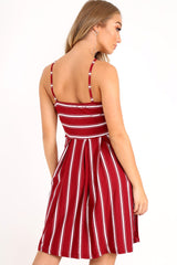 Red Stripe Multi Strap Skater Dress - Kadince