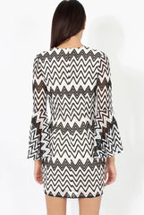 Black & White Crochet Flare Sleeve Dress - Kady