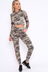 Khaki CamoTracksuit with Red and White Side Stripes - Kady