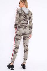 Khaki CamoTracksuit with Red and White Side Stripes - Kady