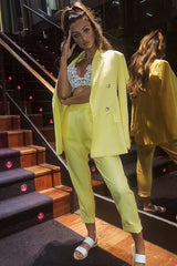 Yellow Button Front Blazer Belted Trousers Suit Co-Ord - Millie