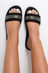 Black Diamante Strap Sliders  - Kadyn