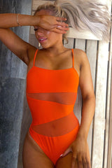Orange Mesh Panel Swimsuit - Kaelan