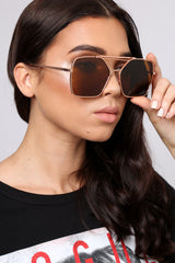 Brown Aviator Tinted Lens Sunglasses - Kaelani