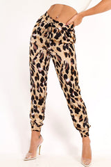Leopard Satin Drawstring Cuff Joggers - Kaelie